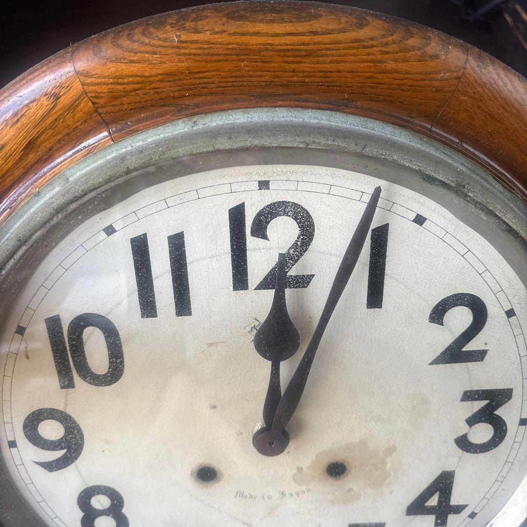 大正頃の吉田時計の木製丸時計　アンティーク時計　電池式