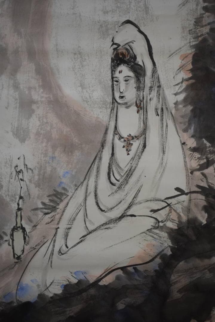 真作/泥谷文景/観上観音図/布袋屋掛軸HG-679