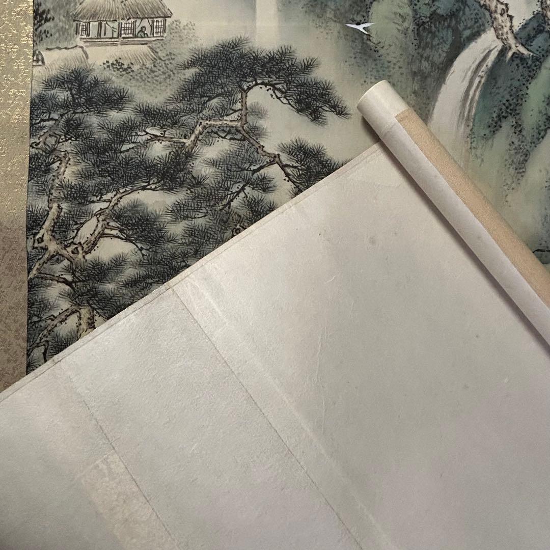 幸堂在銘 山水画 蓬莱山　掛軸 絹本 美術品