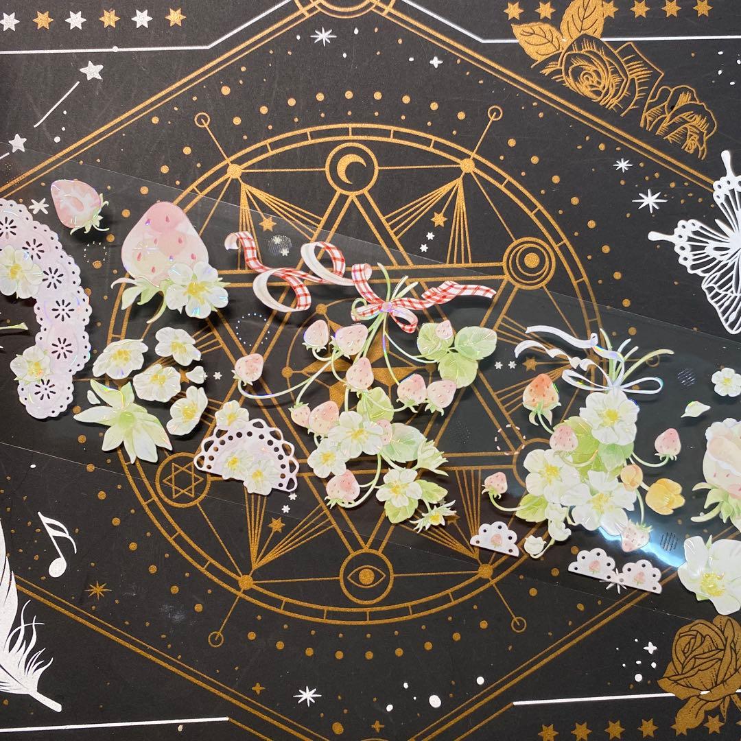 【9199】海外　マステ　中古巻　貝殻光マスキングテープ　苺　果物　お花　装飾系