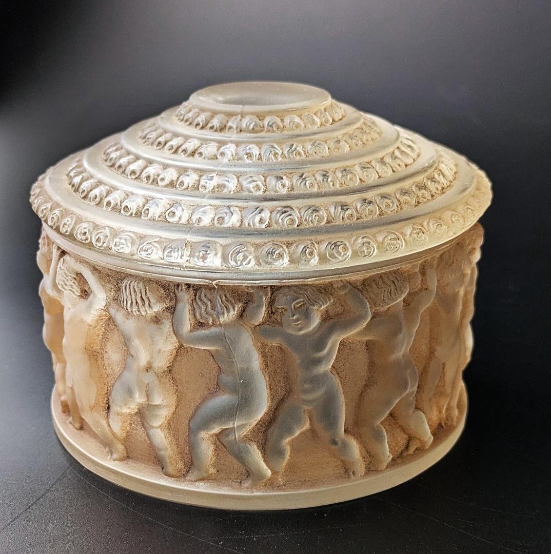 ★生命の神秘★ルネ ラリック アンファン希少な茶パチネ蓋物神秘の子供