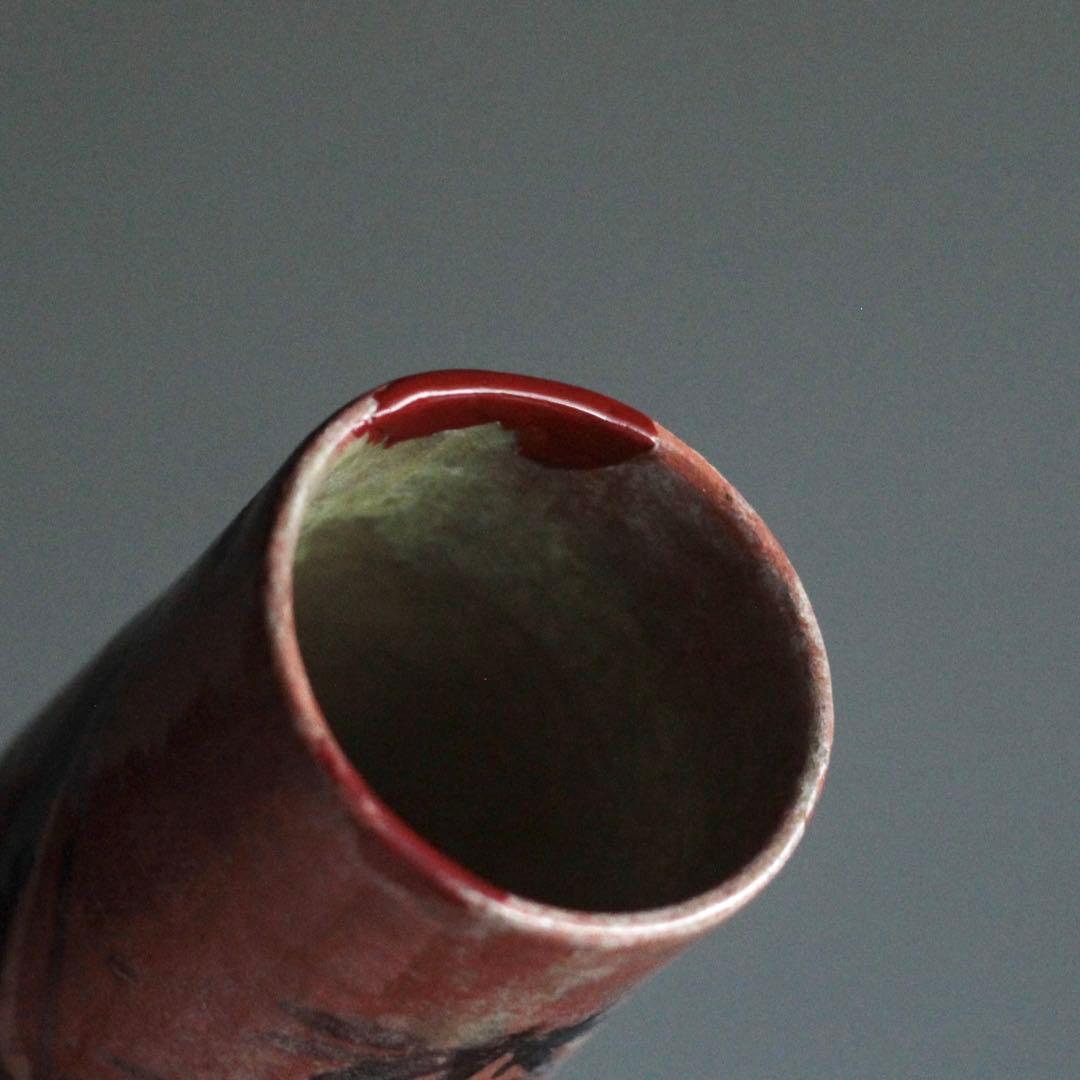 京焼 赤楽 筒盃 ぐい呑み 酒器 竹 筒向付 古美術 古道具 アンティーク