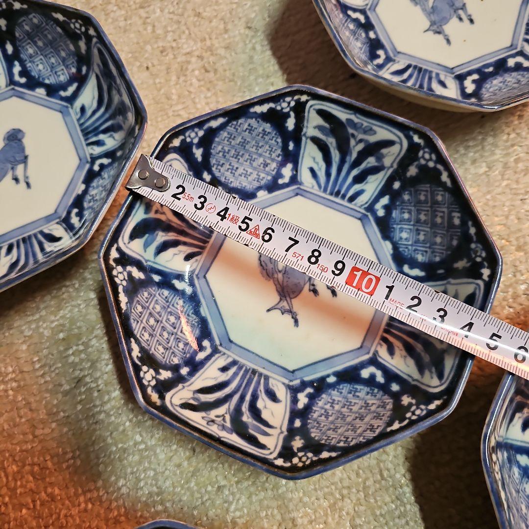 江戸後期 古伊万里 染付八角麒麟鉢 5客