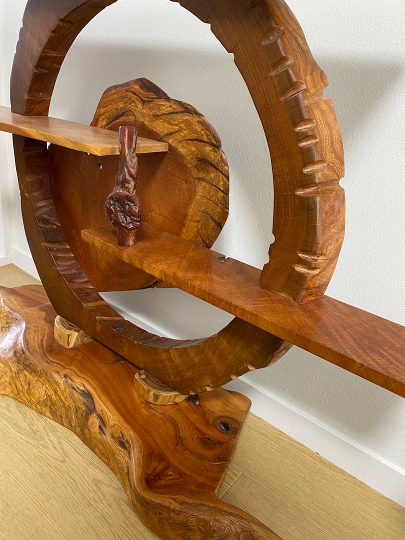 アンティーク 昭和 和風 木製 / 丸型茶棚 飾り棚 違い棚 ウッドシェルフ