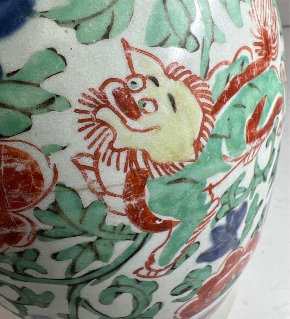 中国明時代　明代の五彩壺　南京赤絵大壷　置物　アンティーク　骨董　飾り物古美術品