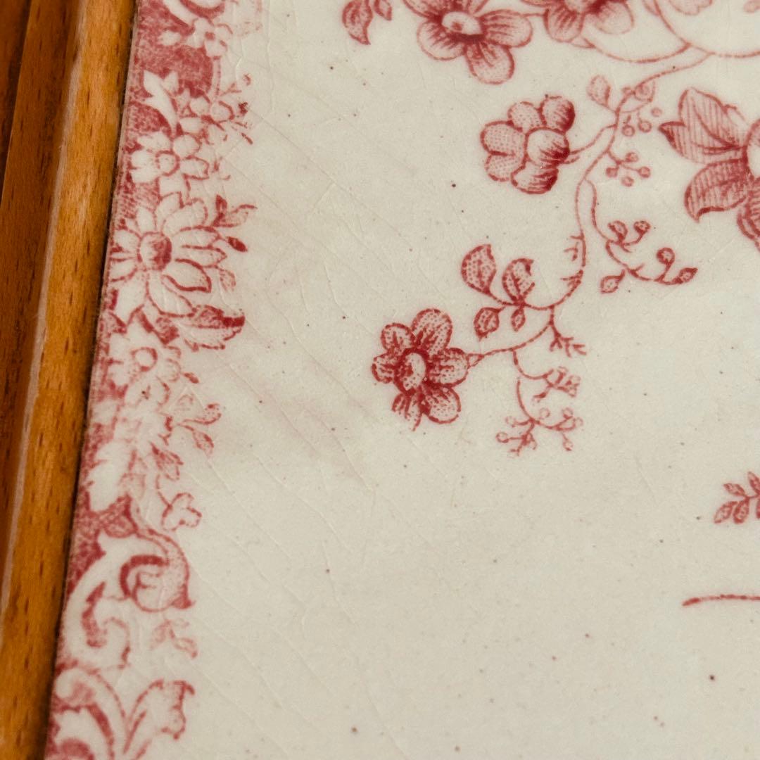 フランスアンティーク　トリベッド　足付き　鍋敷き　木製＆陶磁器