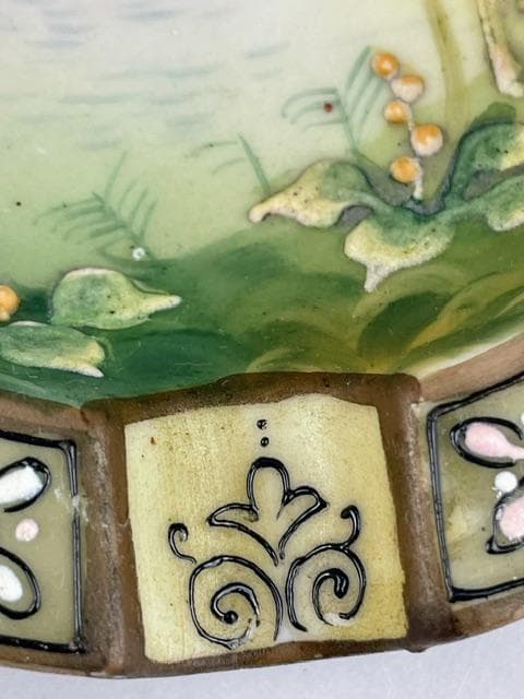 【美品・希少】オールドノリタケ 盛り上げ風景紋灰皿 盛上げ アールヌーボー