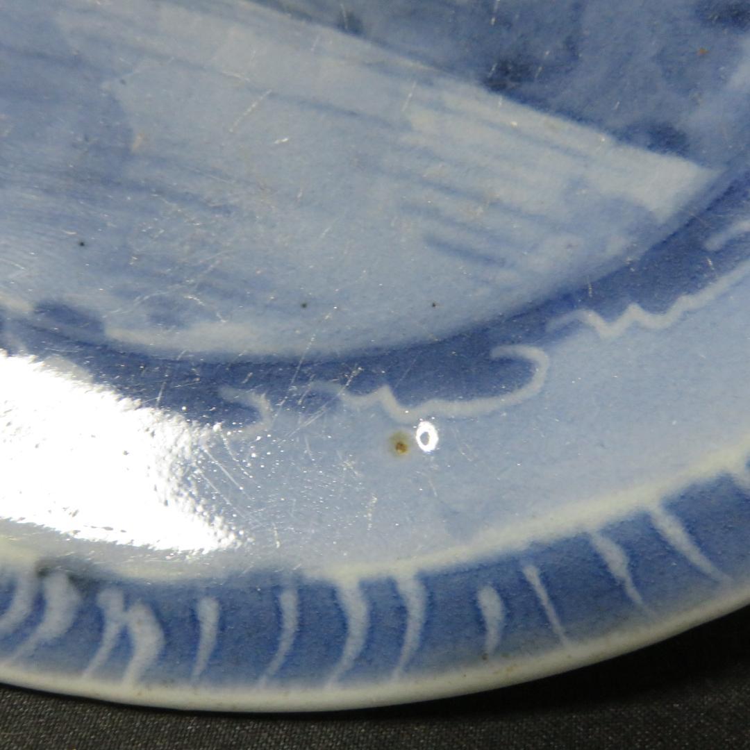 皿 5枚 古伊万里 染付 山水 江戸 窯傷 家屋 船