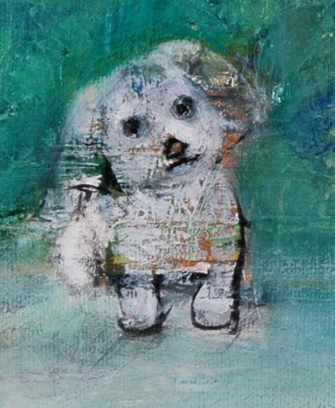 油絵 菅家令子 絵 絵画インテリア額付(青緑＋金色の枠) uF6-071719犬