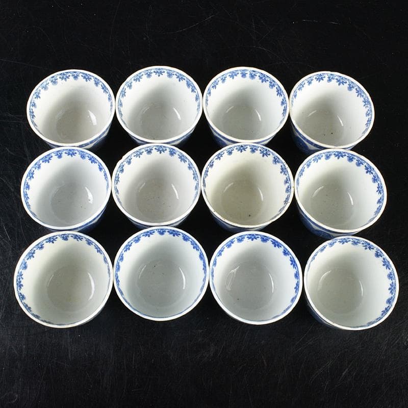 瀬戸焼　染付印判手　煎茶器　十二客　N　R7222B