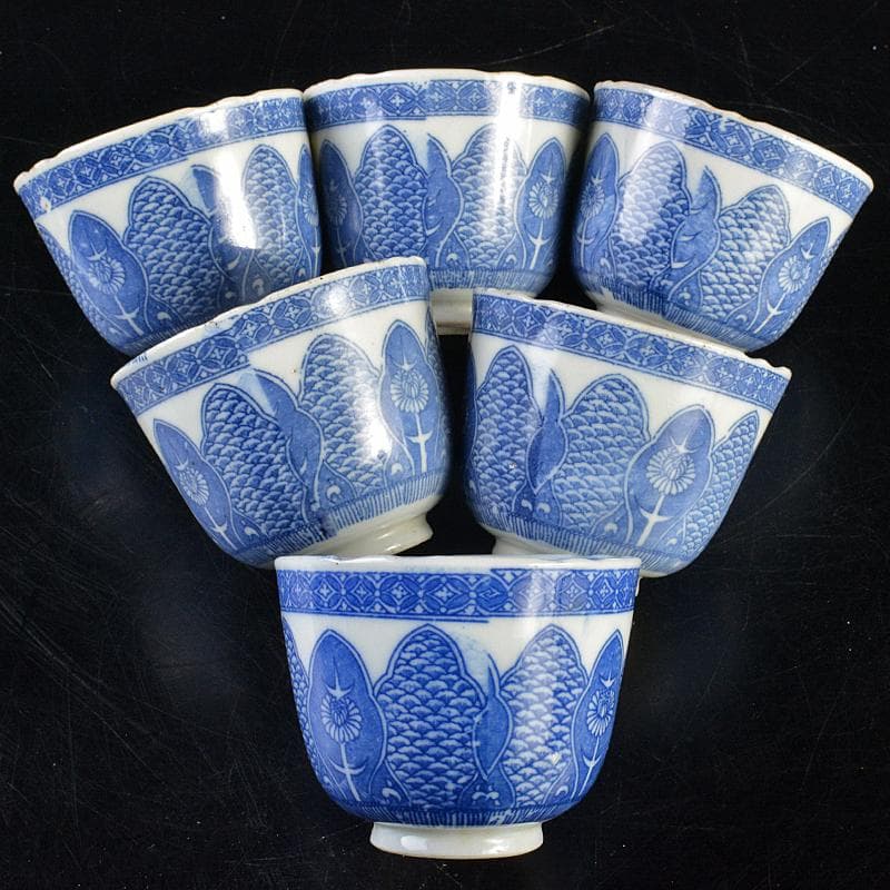 瀬戸焼　染付印判手　煎茶器　十二客　N　R7222B