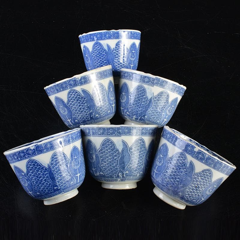 瀬戸焼　染付印判手　煎茶器　十二客　N　R7222B