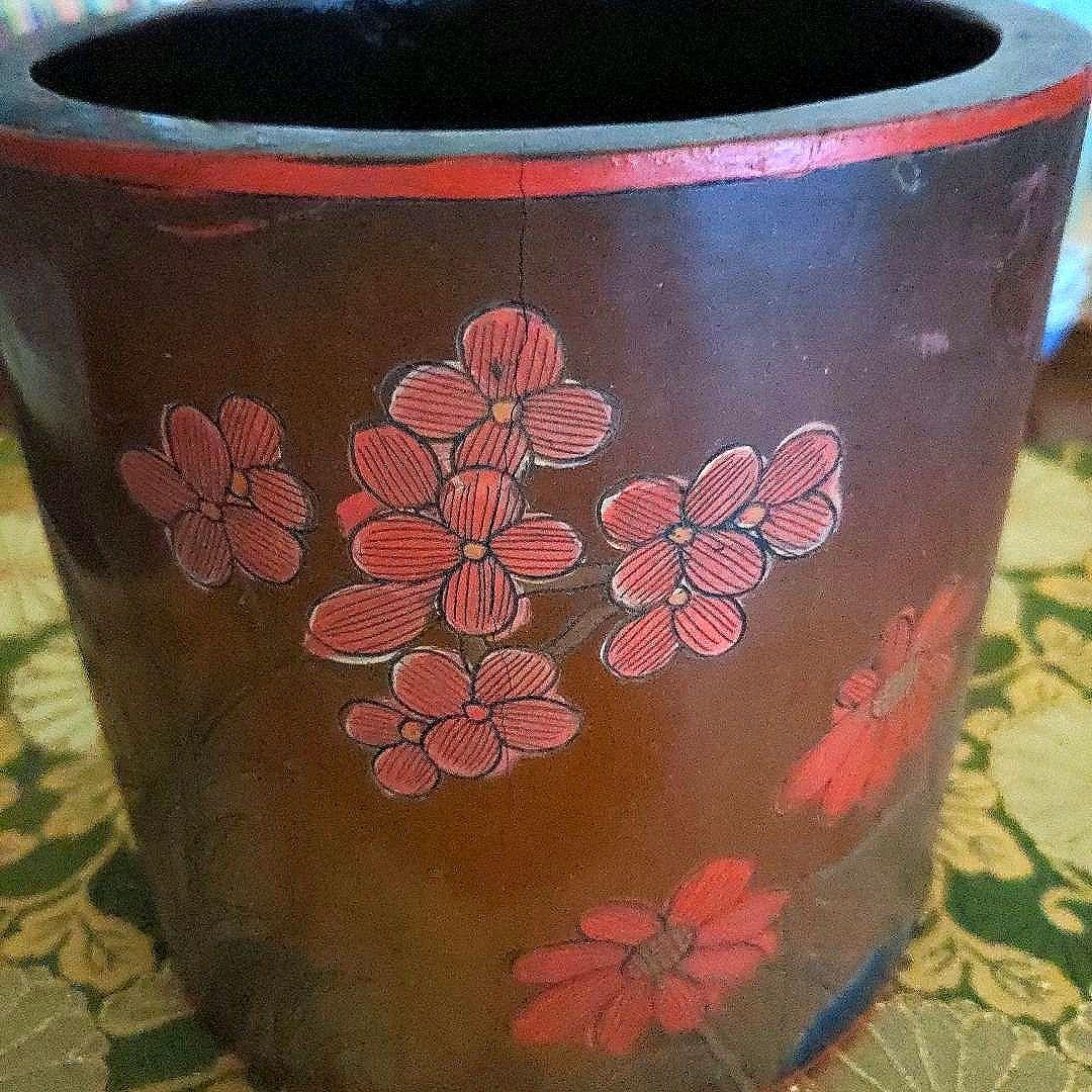 【最終価格】中国骨董　花鳥文時代筆筒　漆芸