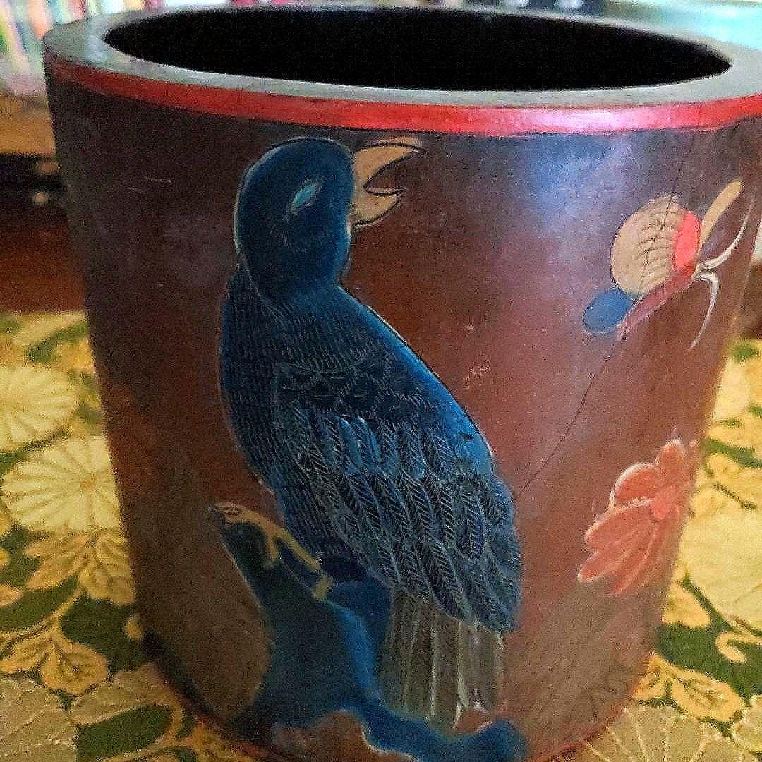 【最終価格】中国骨董　花鳥文時代筆筒　漆芸