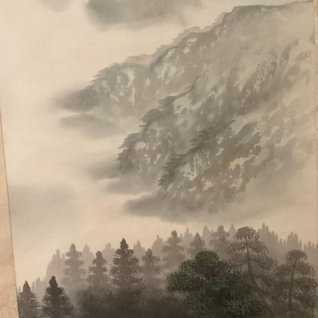 三 渓 筆 【 絹本彩色画 山水画 】 山間部を流れる渓流