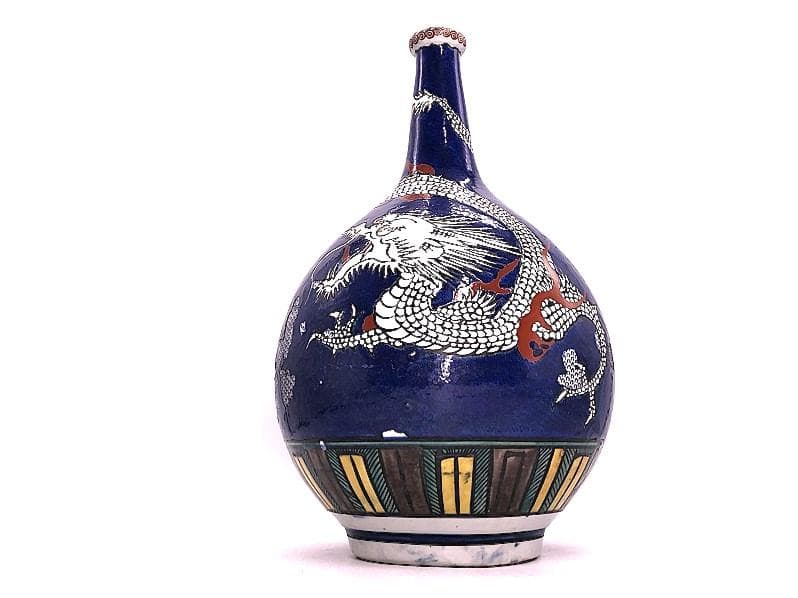 【 雲龍図大徳利花生 】　古九谷角福印　高33.7ｃｍ