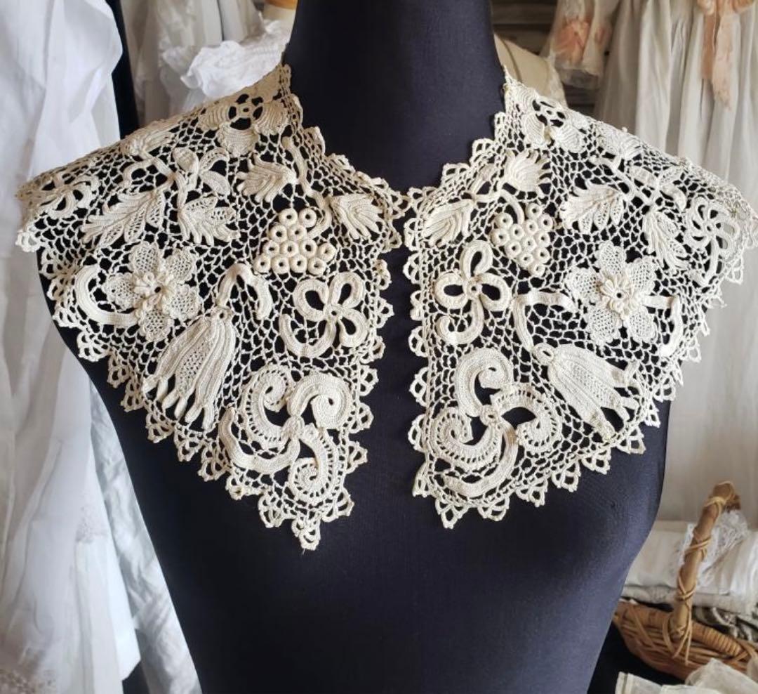 1880年代 フランス アイリッシュクロシェレース つけ襟 ビッグカラー