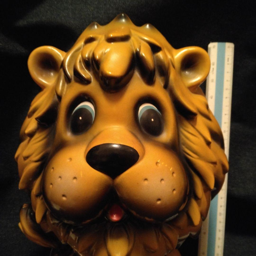 昭和レトロライオン型陶器製特大貯金箱　ビンテージ雑貨 チェーン付き