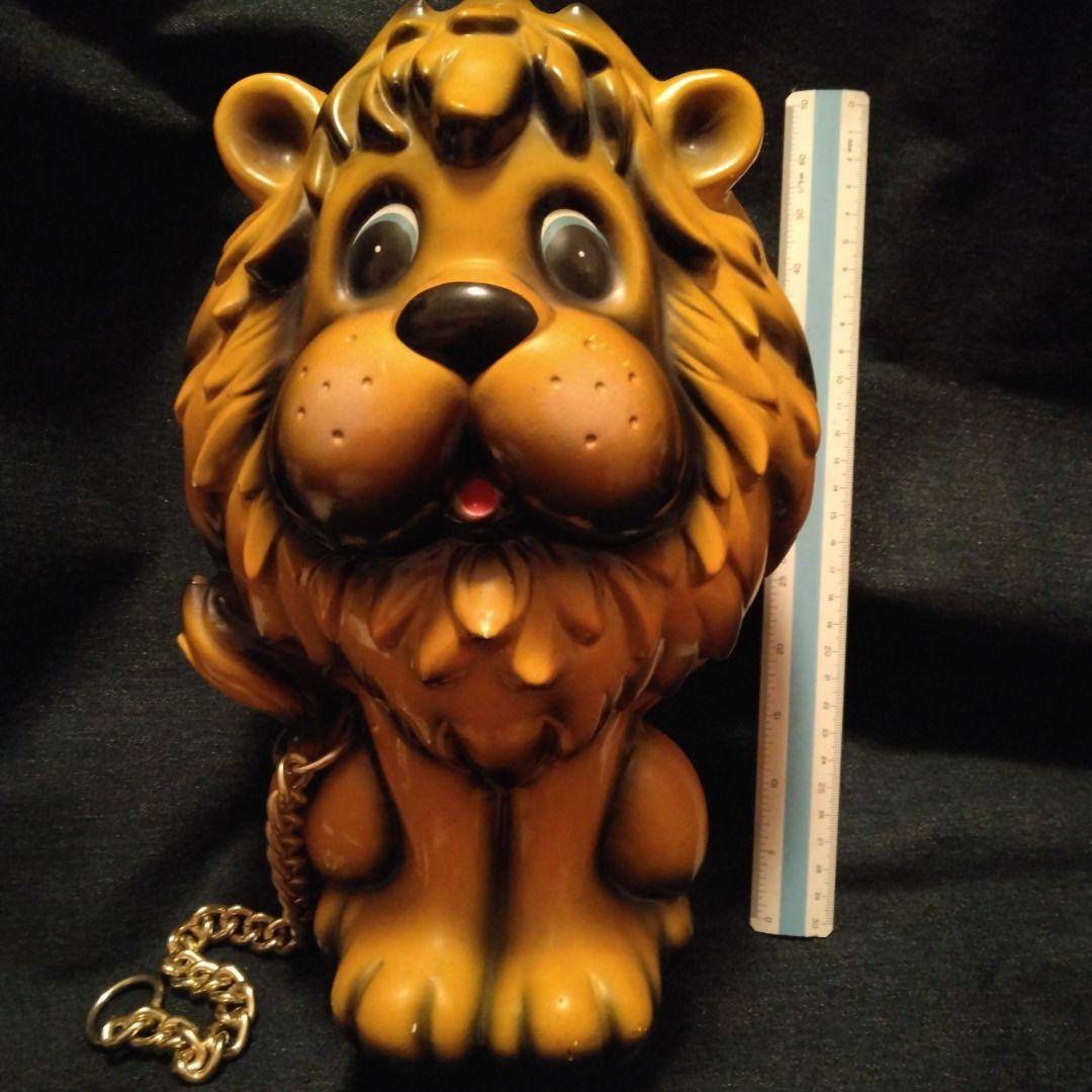 昭和レトロライオン型陶器製特大貯金箱　ビンテージ雑貨 チェーン付き