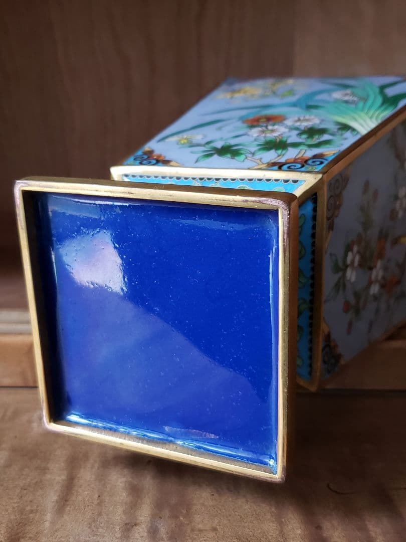 七宝 花瓶 花鳥図 台座付