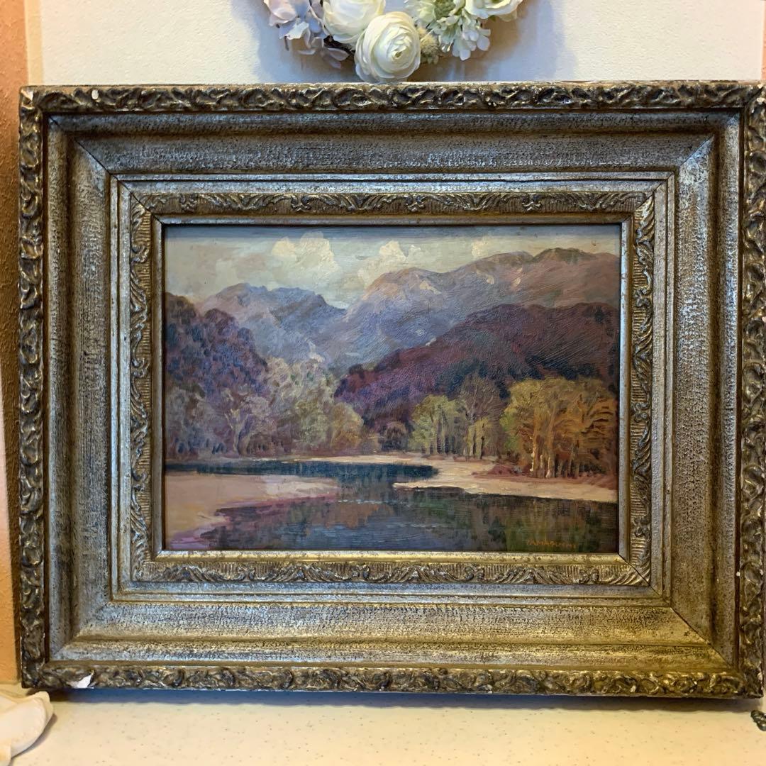 絵画 三峯山・額縁付き・作者:TAMAFUSHI(作者不明)