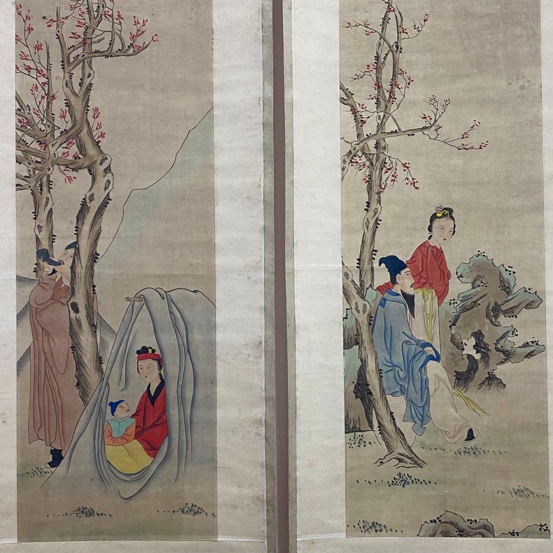 中国絵画　名家　費丹旭　肉筆保証　人物画 － 清代仕女図 掛け軸　2点