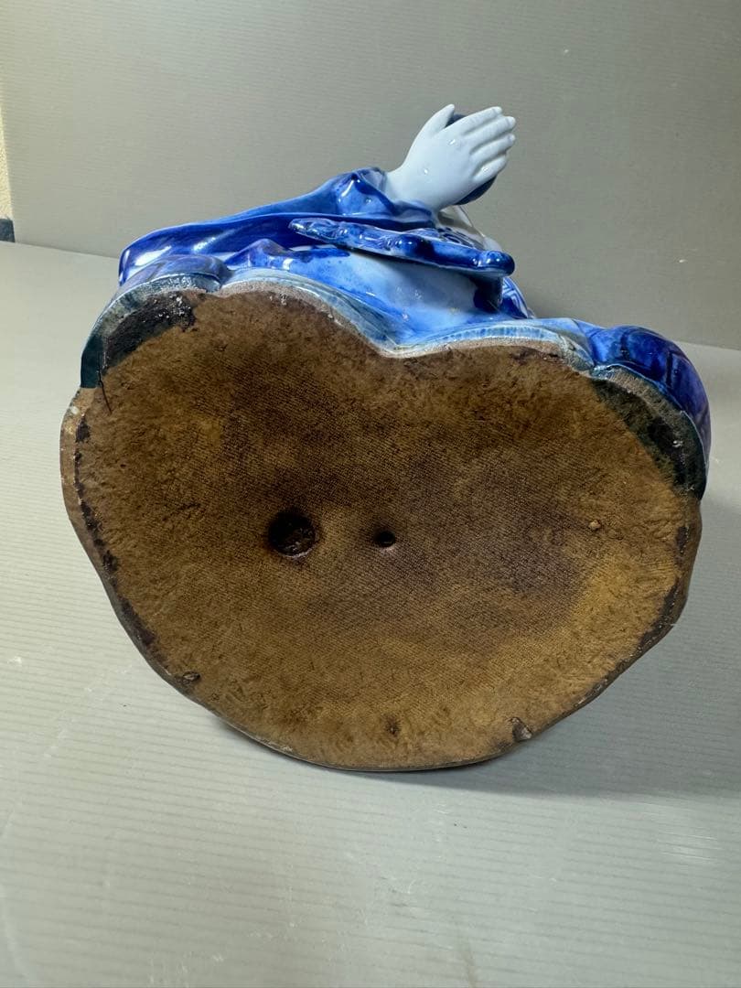 2625 九谷焼　八幡窯　菊仙　染付　寿老人　縁起物　置物　美品