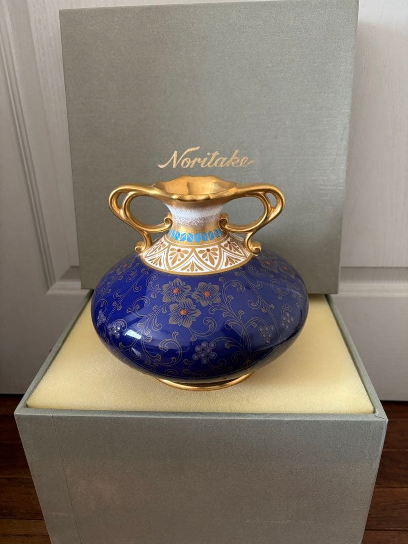 Noritake 美術品　花瓶　瑠璃金彩葡萄盛　52922 希少品　共箱付　美品