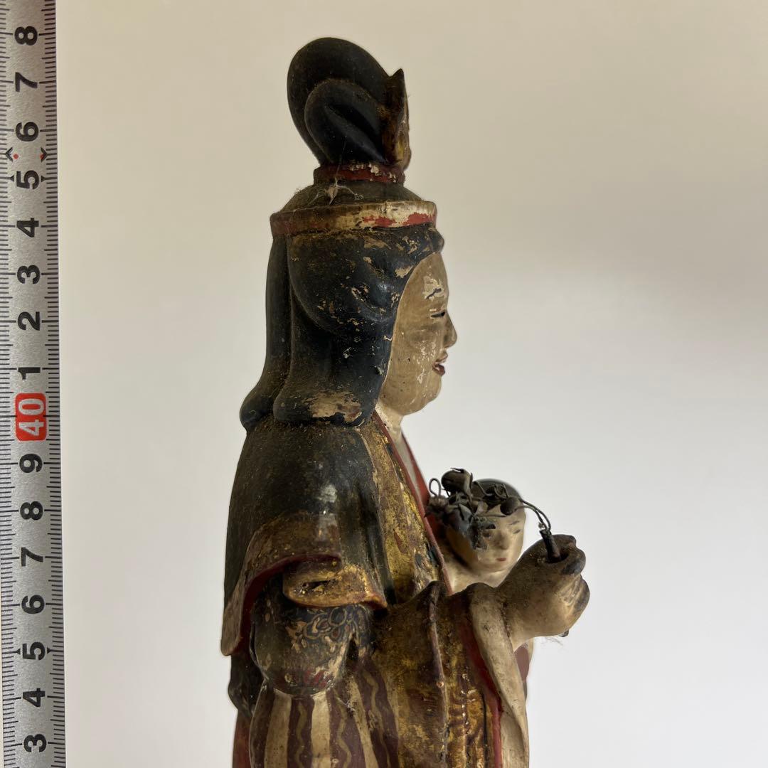 専用桃山~江戸初期木彫鬼子母神玉眼仏像高さ約49㎝　東Y8-0203☆2Fトトチ