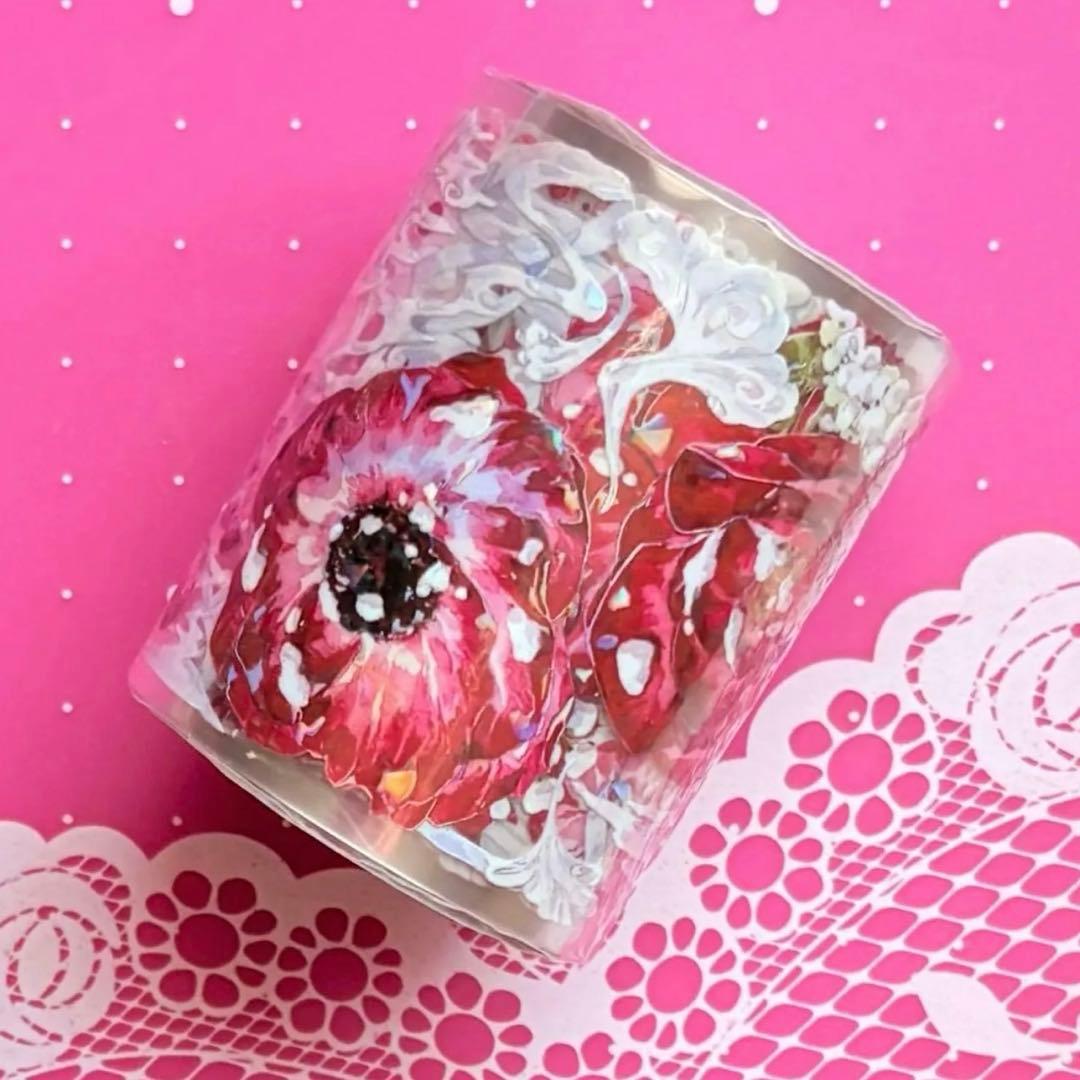 贝壳光 5.5cm×5m 银朱霜降 海外マスキングテープ　海外マステ　花