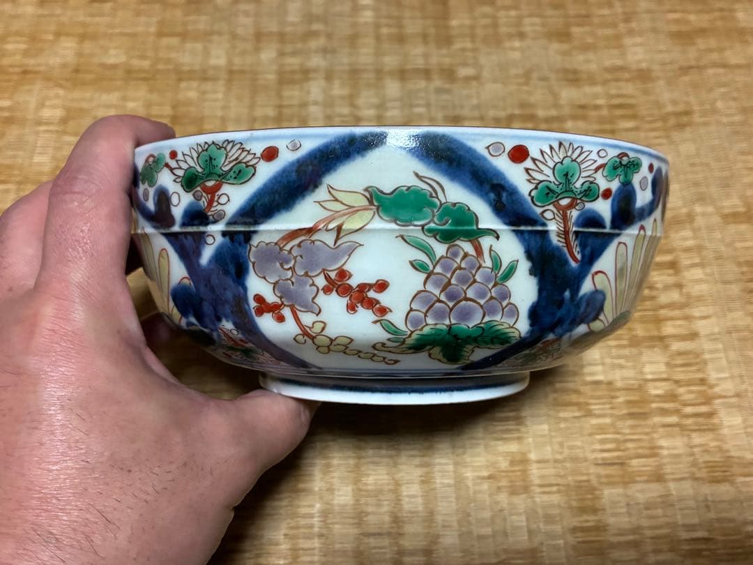 古伊万里 染付 色絵 蓋物 【富貴長春】銘あり 菓子器 菓子鉢 中国骨董