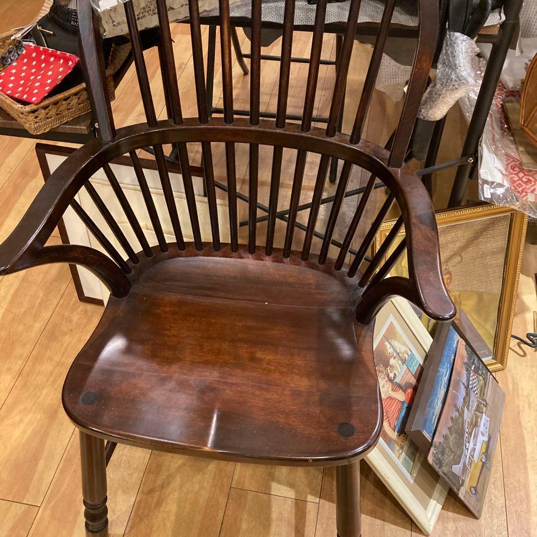 格安❣️松本民藝家具木製アームチェア ダークブラウン スピンドルバック美品です