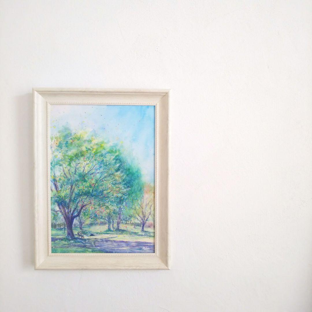 癒しの水彩画1020 新緑の公園