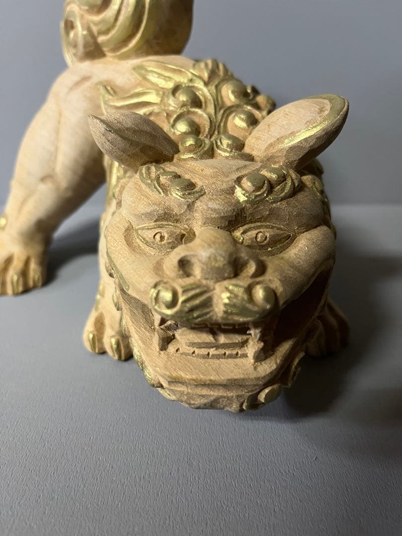 木彫り　獅子像　金淵付　１対　34