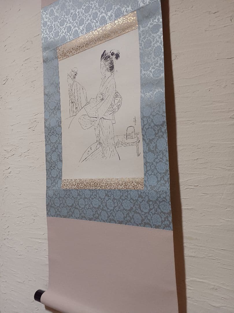 江戸屋の原画　掛軸　1175x420mm E449　煙草夏風の女　伝　鏑木清方