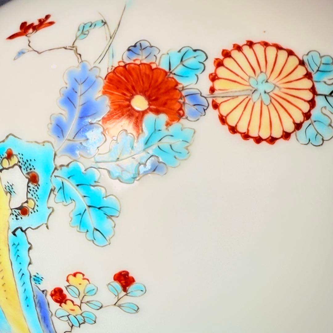 大正～昭和初期　柿右衛門　染錦柳小鳥絵丸胴型花器　共箱　渦福　小畑秀吉