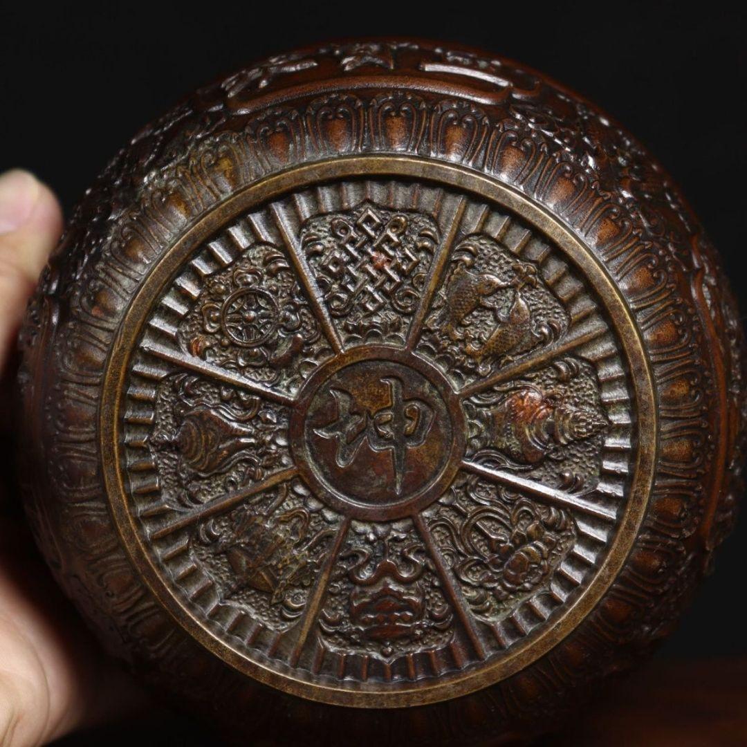 銅 細工 彫刻 乾坤聚宝盆 福禄寿喜 双魚紋飾 工芸品 美術品 置物