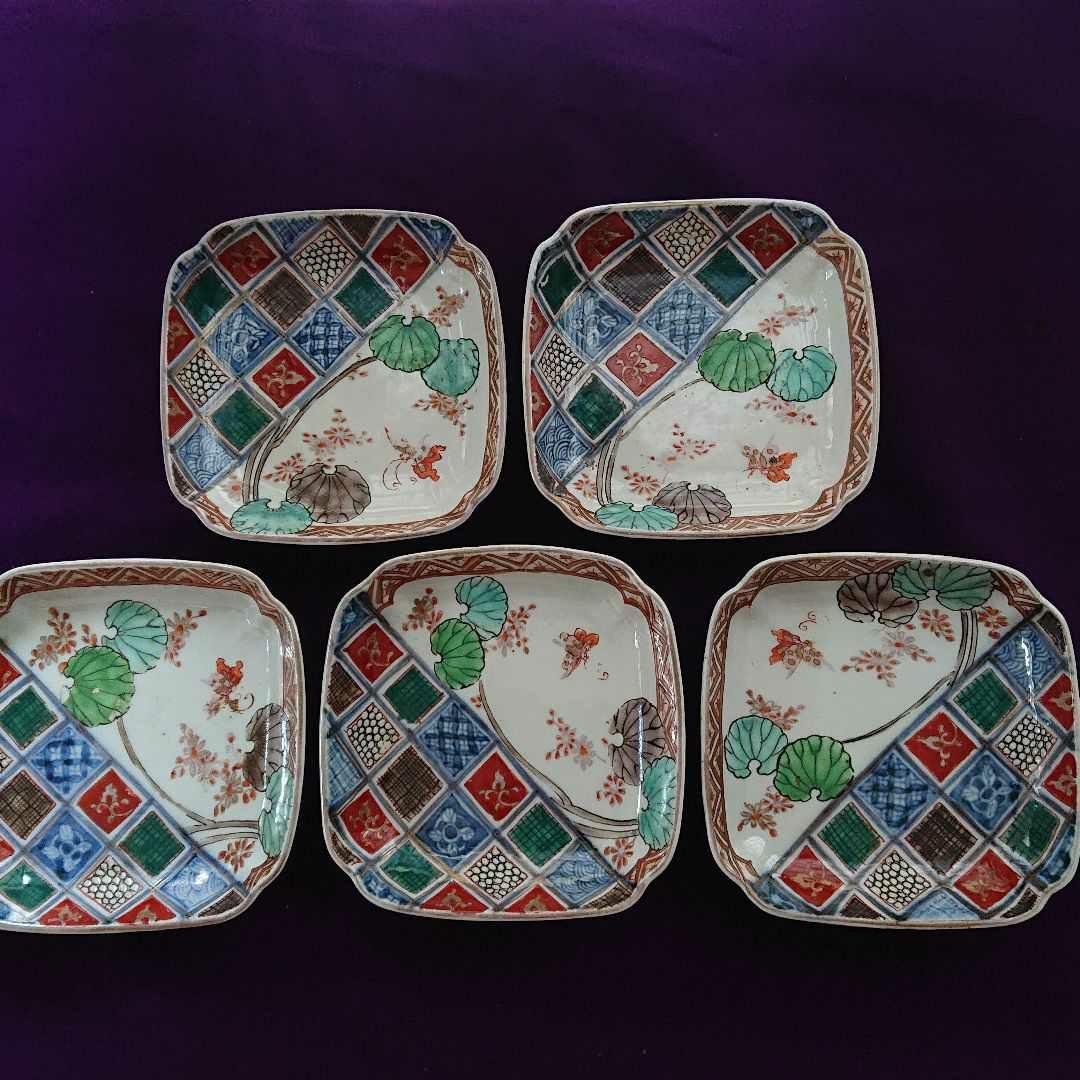 古伊万里 色絵 赤絵 角皿5枚