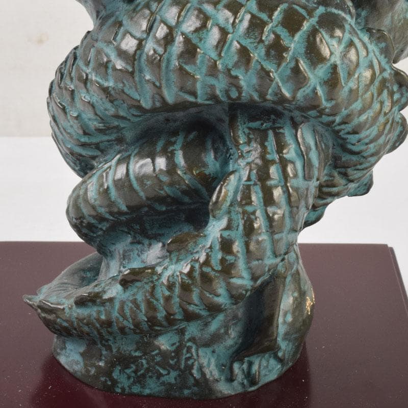 彫刻家　江里敏明造　青銅　青龍　置物　共箱　V　9090A