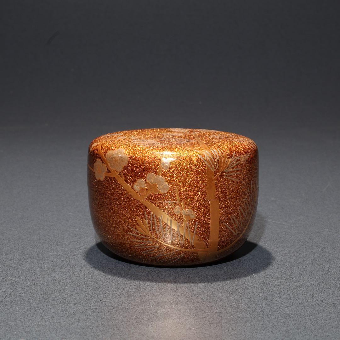 平棗　金蒔絵松梅　裏千家 鵬雲斎花押　桐箱入り　R1689