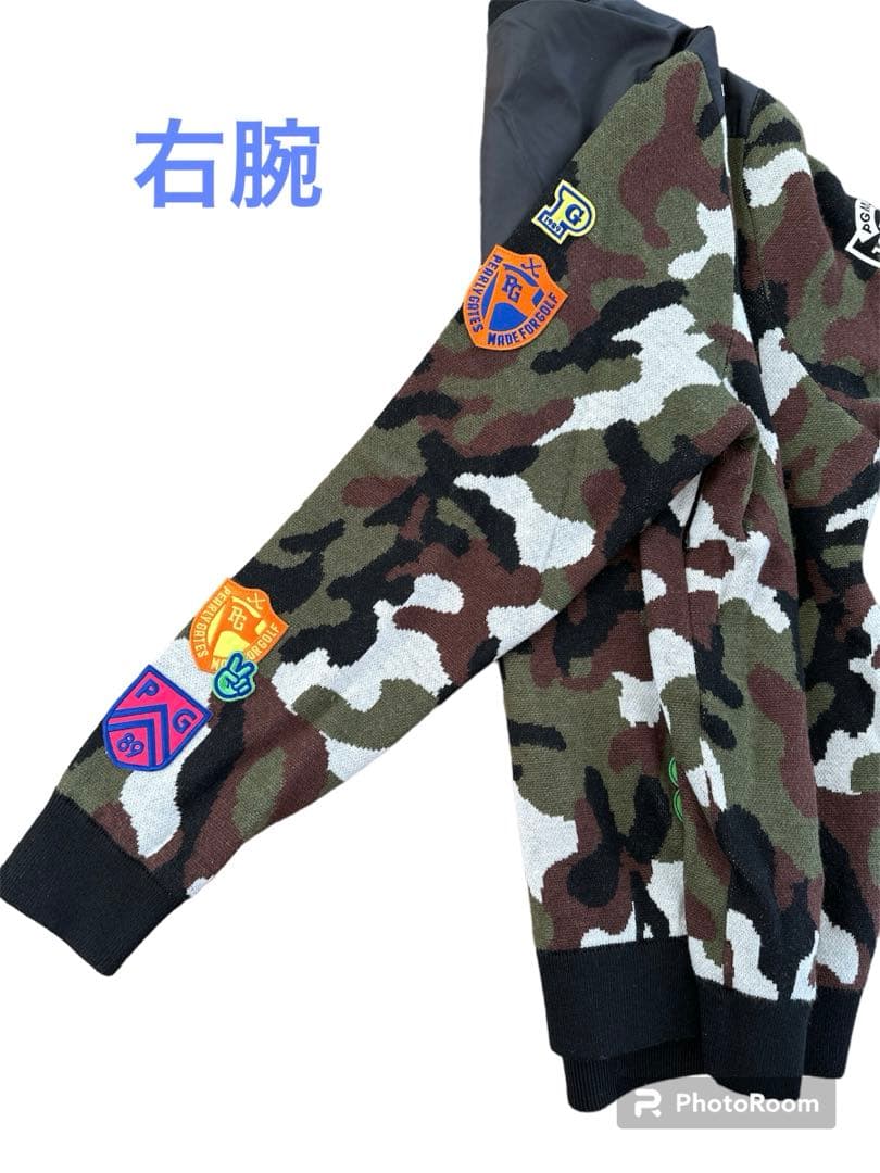 パーリーゲイツ カモフラ迷彩柄ワッペン防寒防風メンズ６LL