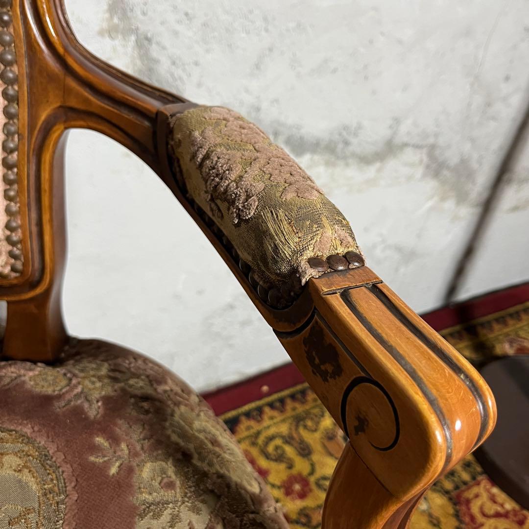 激レア【カリモク】 ロココ調 猫脚 ヴィンテージチェア 椅子 金華山織②