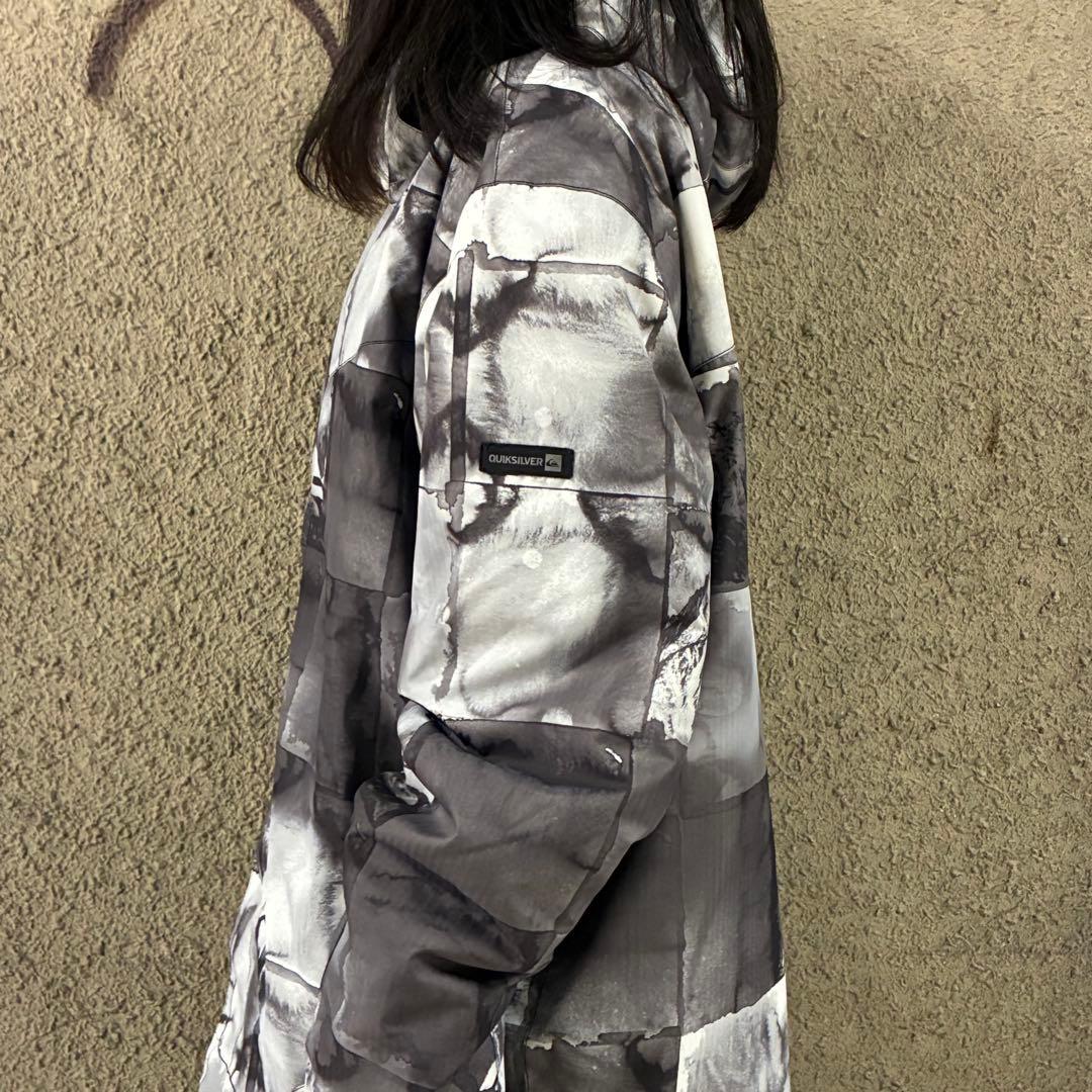 希少XL⭐︎クイックシルバー スノボーウェア マーブル模様ワンポイントロゴ 灰色