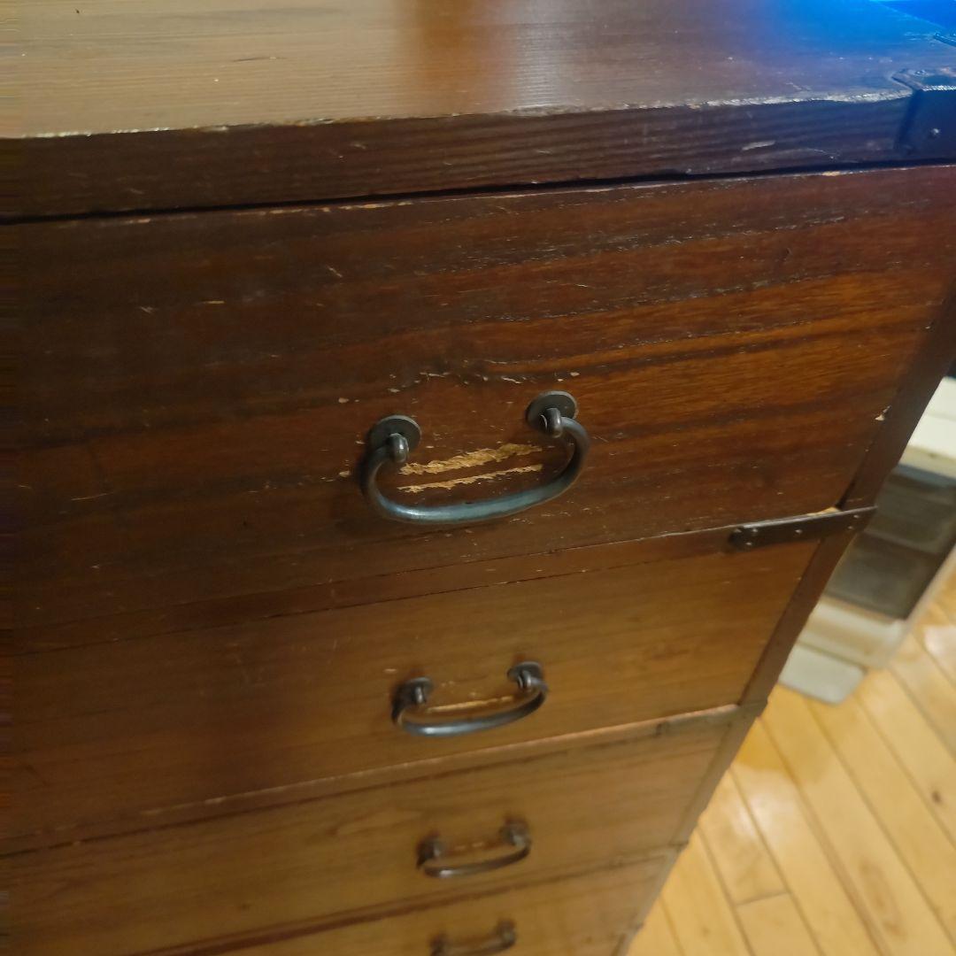 明治時代の木製箪笥 5段 ダークブラウン