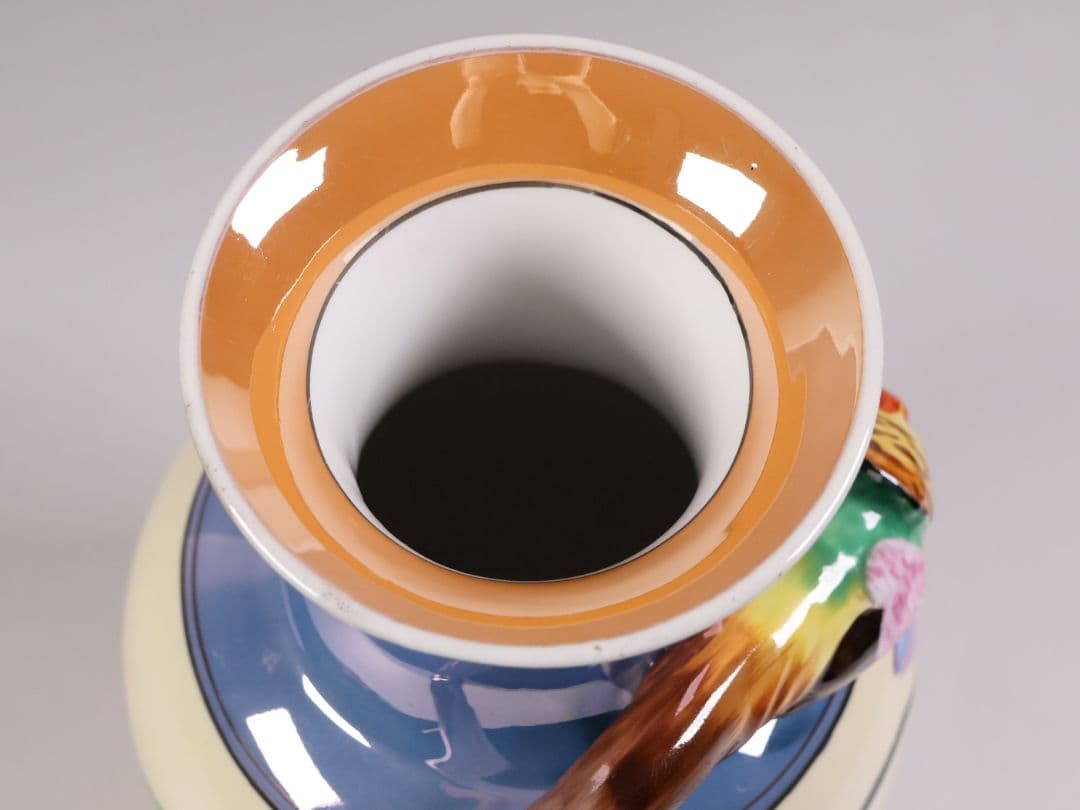 【CM312】オールドノリタケ 鳥 花瓶 ラスター彩 オウム インコ 花器