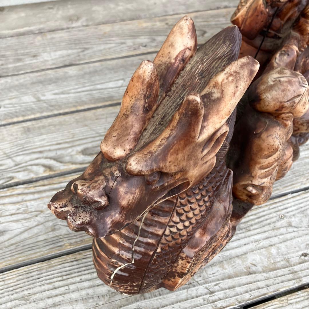 昭和レトロ 精密彫刻 大型 七福神 龍の船 宝船 縁起物 開運 置物 オブジェ