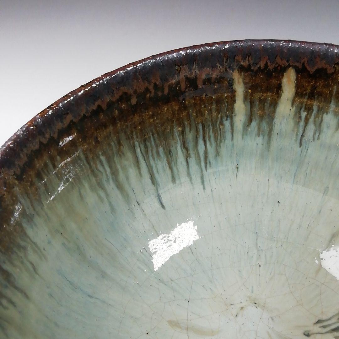 Ｔ５４７　茶碗　『黒流し茶碗』『薪窯　高鶴淳 作』　共箱　抹茶碗　茶道具