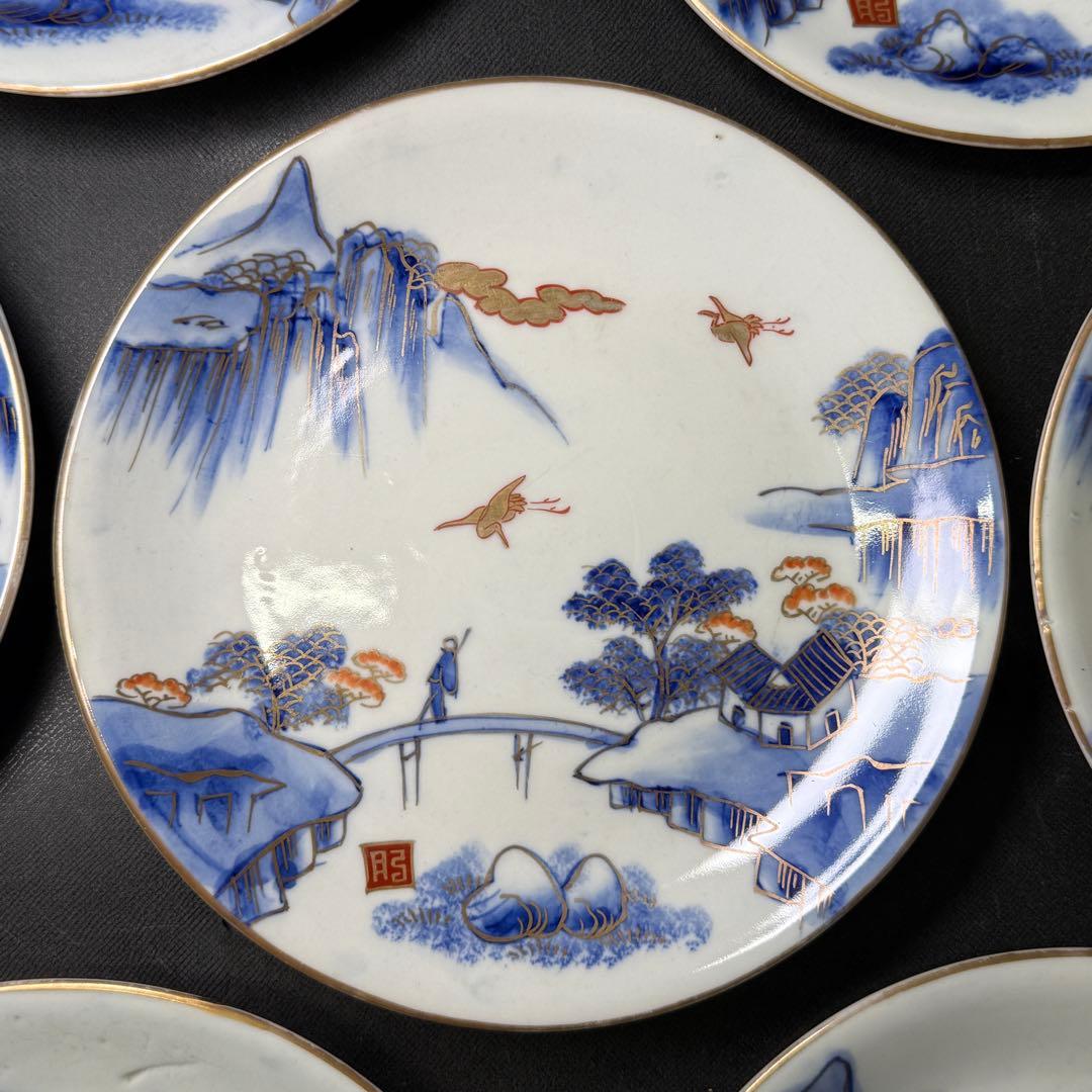 時代 古伊万里 染錦 6寸皿 13枚【無傷】大正 明治 骨董 アンティーク