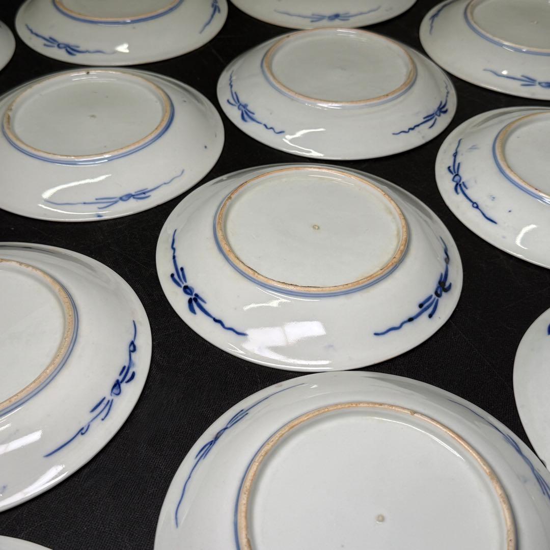 時代 古伊万里 染錦 6寸皿 13枚【無傷】大正 明治 骨董 アンティーク