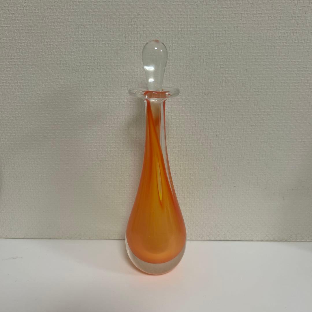 作家　ガラス作家　オレンジグラデーション 香水ボトル　吹きガラス